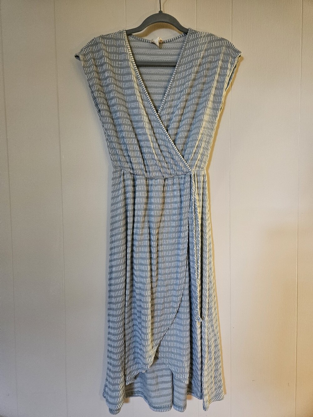 Caution To The Wind Blue & White Striped Wrap Midi Dress
